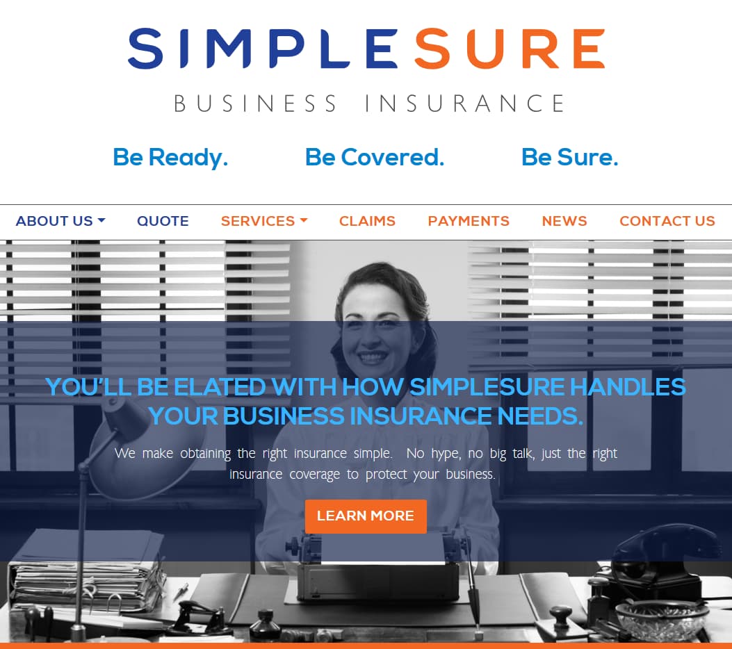 Simplesure Business Insurance Website Snapshot